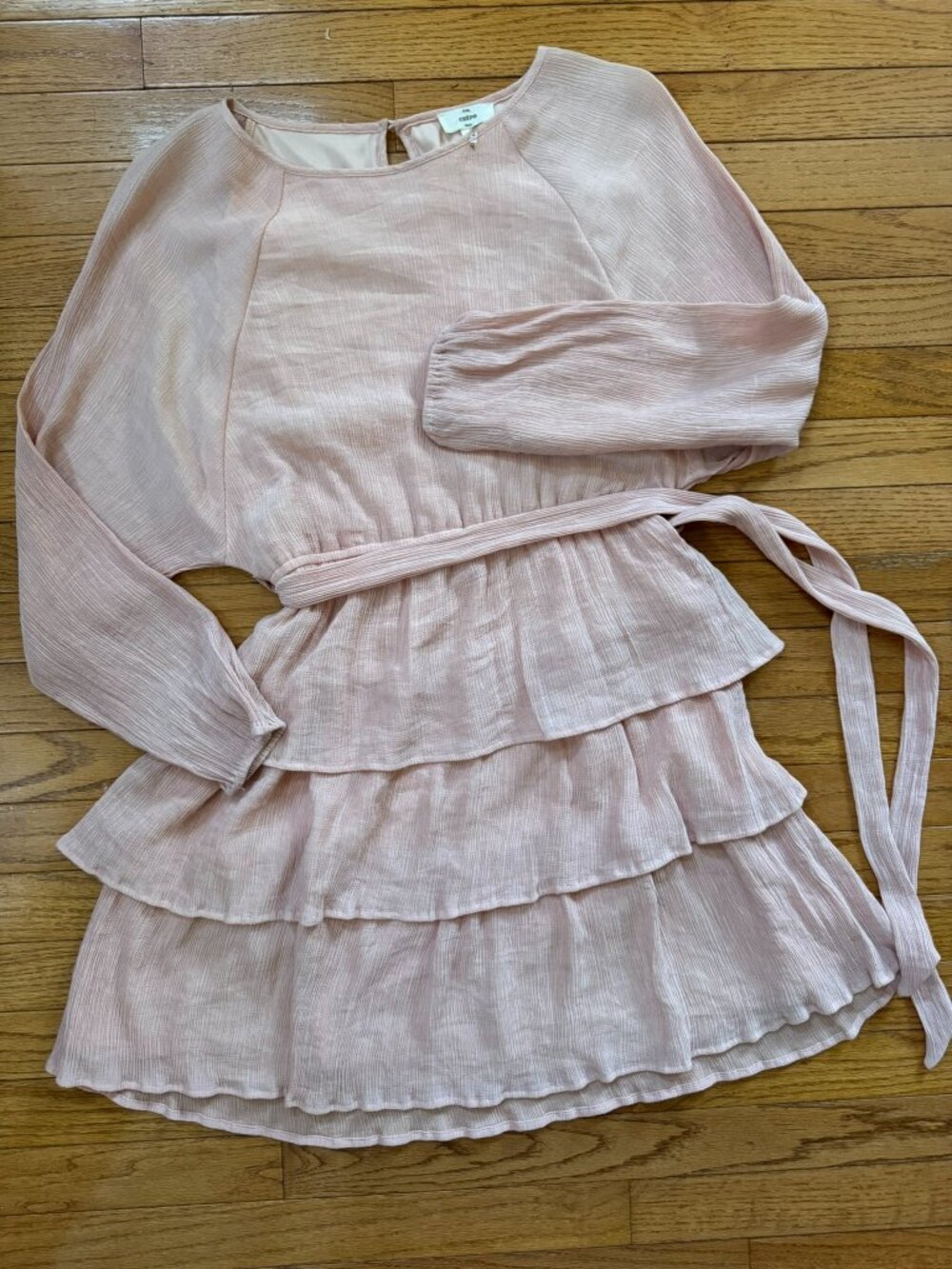Entro Peach Tiered Dress M, Lined Rayon Blend, Raglan Sleeve Boho Boutique